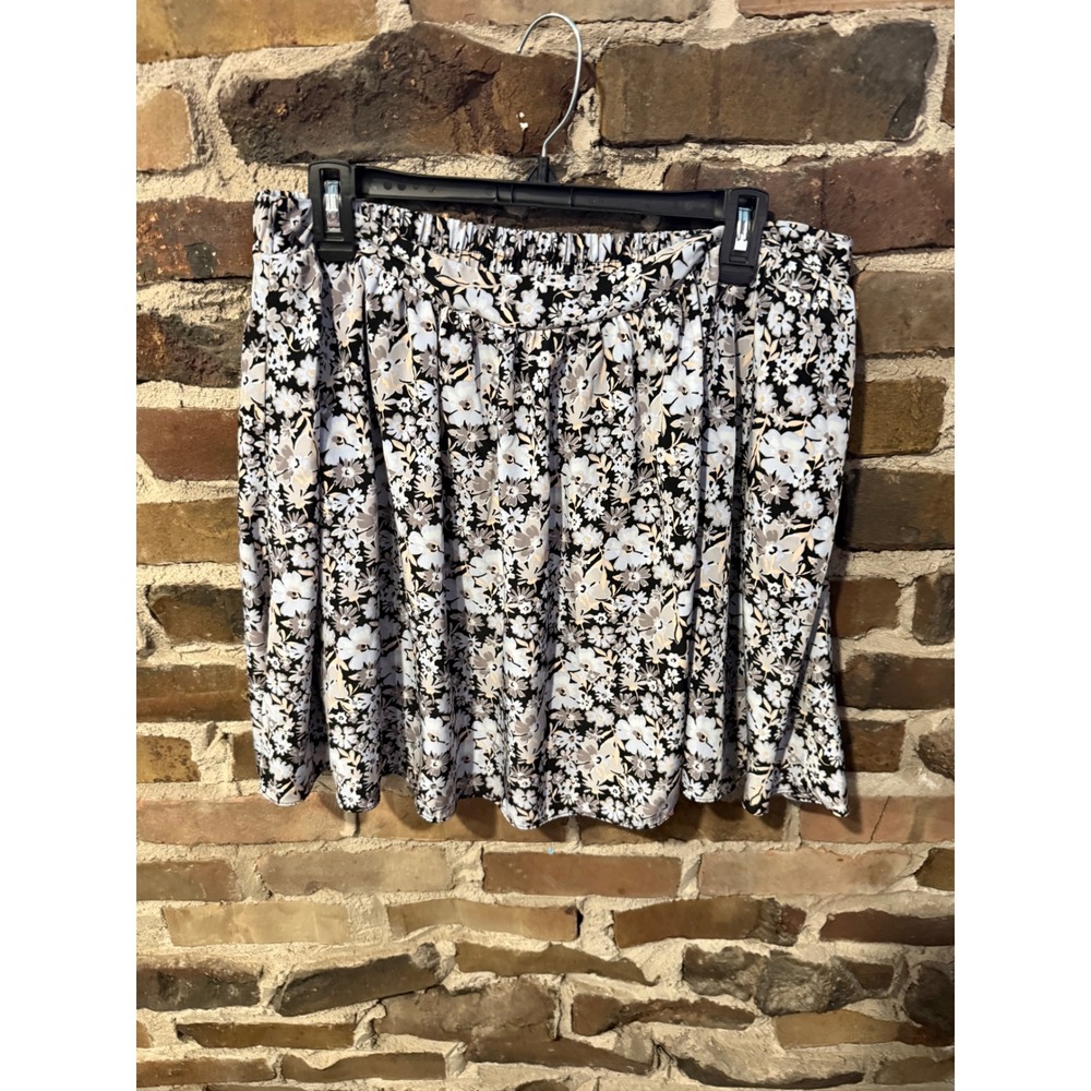 LC Lauren Conrad Mini Skirt Womens L Black Floral Cottagecore Boho Elastic Waist